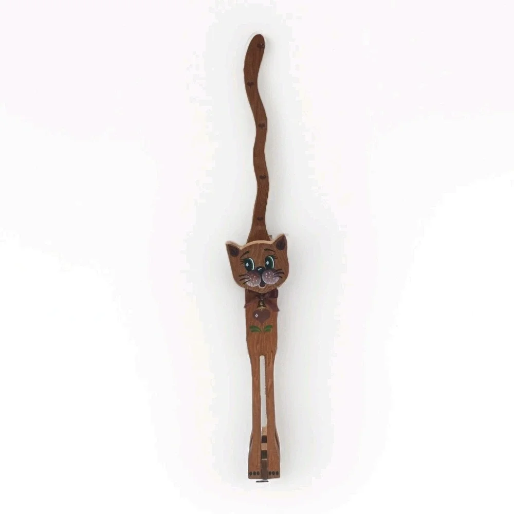 23 Inches Tall Hand Carved Hand Painted Kitty Door Stopper With Bell